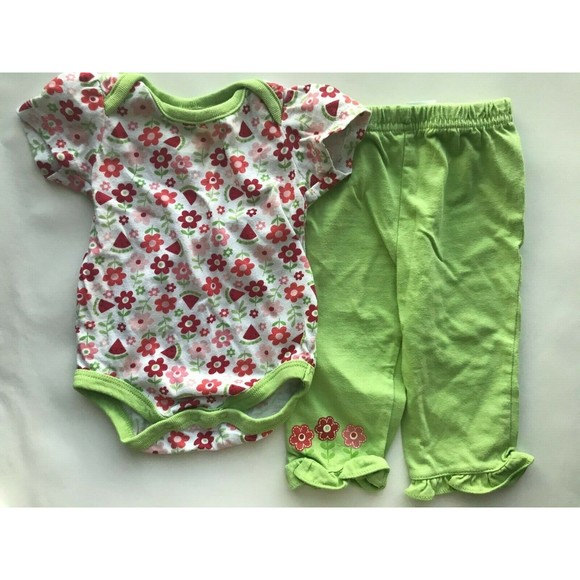 Girl's Size 3-6 M Month Two Piece Floral & Watermelon Top & Pants Outfit BT Kids - Picture 1 of 6